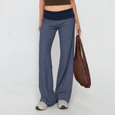 Striped Fold Over Low Rise Flare Yoga Pants